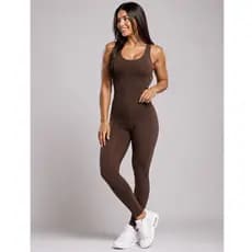 Macacão Yoga Fitness Forrado Feminino Longo Roupa de Academia camiseta  Zero Transparência