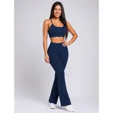 Conjunto Fitness Calça Bailarina  Academia Top alcinha forrado Legging Flare Suplex Zero Transparência Feminina