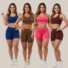 Kit 4 Conjuntos Short E Top Roupas Fitness Femininas Para Academia Yoga Corrida Suplex A11