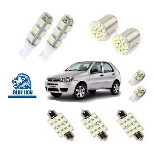 Kit Fiat Palio Lampadas Led Pingo Teto Placa Meia Luz Ré