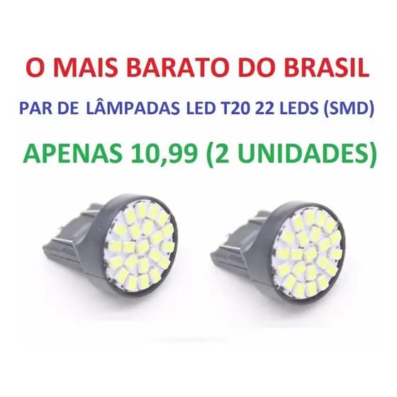 Par De Lampadas T20 22 Leds 12v Smd Super Branca