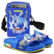 Kit De Chinelo Slide Infantil De LED Com Bolsa Do Sonic Entrega rápida