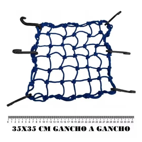 Rede Elástica Aranha Moto Bagageiro Redinha Azul Bic 35x35 Gancho A Gancho
