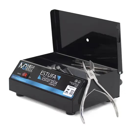 Estufa Esterilizadora Mega Bell Esterelix Compact Preta Bivolt Automática Profissional Manicure