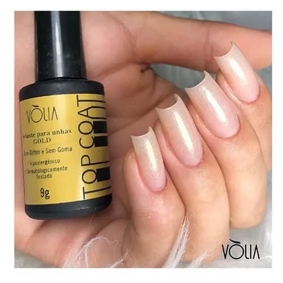 Top Coat Vòlia Gold 9g Profissional – Selante Brilho Dourado para Unhas em Gel, Fibra e Esmaltação