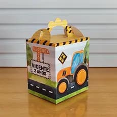 Caixa Lanchinho Personalizadas Trator construção aquarela/ Lembrancinhas/Caixinhas para festa