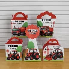 Personalizados Trator construção vermelho - Kit festa - Kit caixas lembrancinhas - festa infantil - Pegue e monte