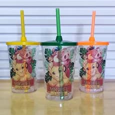 Kit 5 copos Personalizados Rei Leão 500ml com tampa e canudo