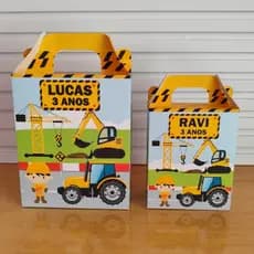 Caixa Maleta Personalizada Trator/Escavadeira - construção - Lembrancinha Festa Infantil/Aniversário