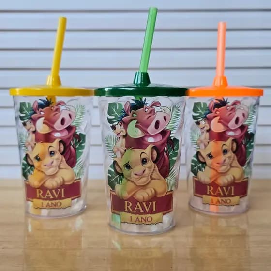 Copo twister Personalizado Rei Leão 500ml com tampa e canudo - Lembrancinhas para festa infantil