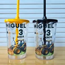 Copo twister Personalizado Trator / Construção 500ml com tampa e canudo - Lembrancinhas para festa