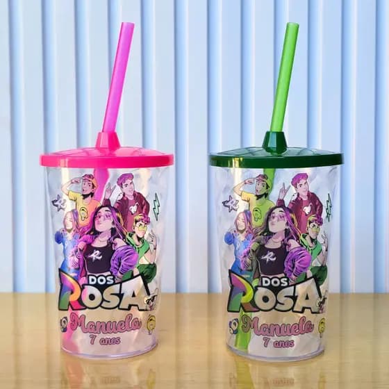 Copo twister Personalizado Grupo dos Rosas 500ml com tampa e canudo - Copo shake/Lembrança festa