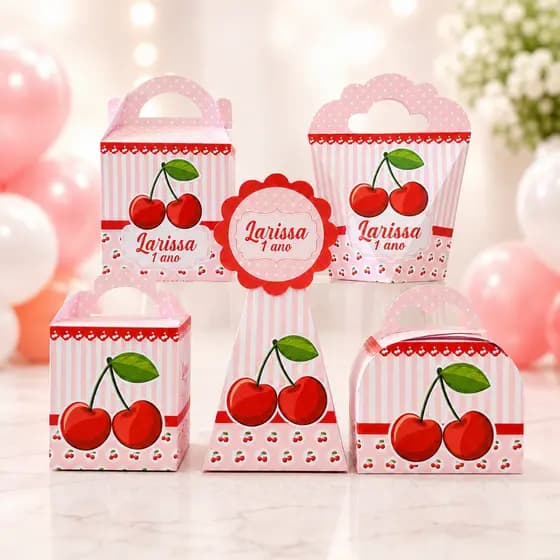 Kit Caixas Cereja/ Cerejinha Personalizada /Lembrancinha de Festa /Aniversário - PEGUE E MONTE