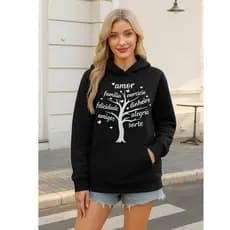 Moletom Blusa de Frio Feminino Arvore da Felicidade Dos Bons Frutos Blusa Canguru com Capuz Algodão