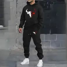 Conjunto 2 Peças Calça Jogger + moletom blusa de Frio Flanelado Quentinho Estampa Cabeça de Touro