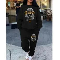 Conjunto de Moletom Calça + Blusa de Frio Rapper Unissex 2 Pac tupac shakur Dauomo Com Capuz