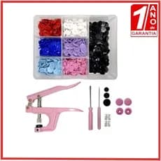 Alicate Pregar Botão Pressão 10 12 15 Rosa Box 140 Botões 12