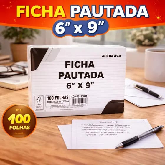 Ficha Pautada 4x6 5x8 6x9 100 Folhas Branca Cartão Fichário Estudo Anotações