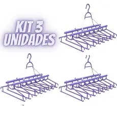 Kit com 3 Varais Cabideiros – 8 Cabides por Unidade, Espaço Extra e Roupas Sem Amassados, Prático e Funcional