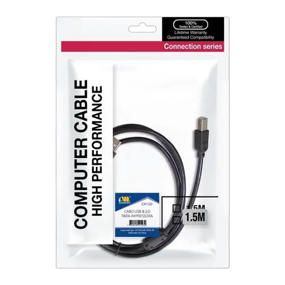 Cabo USB p/ Impressora 2.0 AM/BM 1.5m preto CM-120 Chinamate 1 UN
