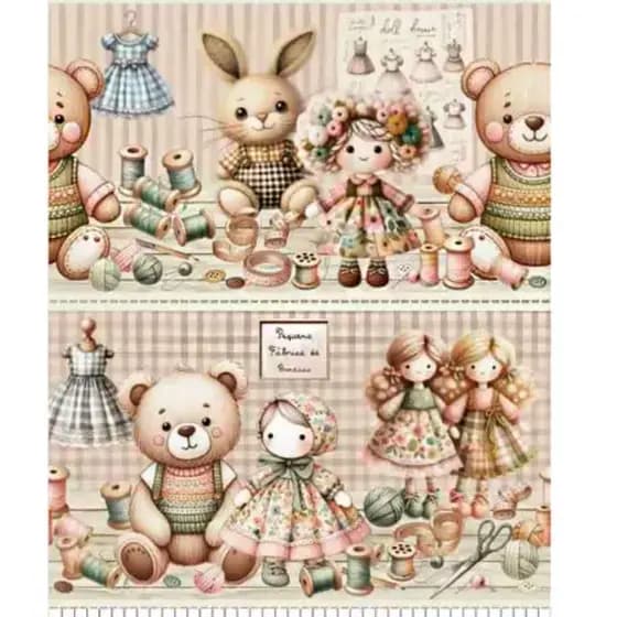 Tecido Tricoline Barrado 10 Faixas  Fabrica de Brinquedos Ursinhos infantil Bebê  bonecas 100% algodao