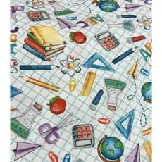 Tecido Tricoline Estampa Escolar matemática química - ABC - 50x1,50m  - 100% Algodão