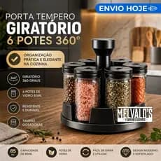 Porta Tempero Giratório 6 Potes Vidro 85ml 360° Suporte Condimentos Cozinha Moderna
