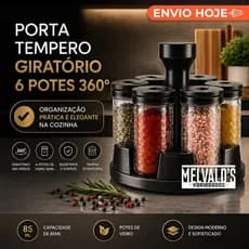 Porta Tempero Giratório 360° com 6 Potes de Vidro 85ml Organizador Moderno para Cozinha