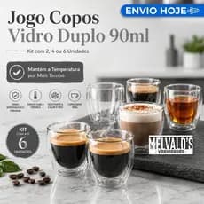 Jogo de Copos de Borossilicato Parede Dupla 90ml Kit 2 4 6 Unidades Café Expresso Chá Cappuccino