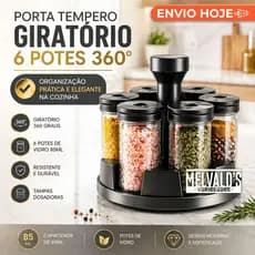 Porta Temperos Giratório 360° 6 Potes Vidro 85ml com Tampa Dosadora de Condimentos