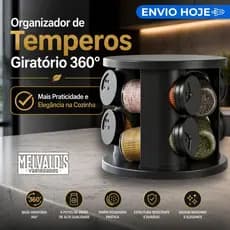 Organizador de Temperos Giratório 360° 6 Potes Vidro Tampa Dosadora Cozinha Moderna