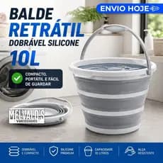 Balde Retrátil Dobrável Silicone 10L Portátil com Alça Reforçada Multiuso Lavanderia Cozinha Camping