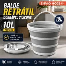 Balde Silicone Dobrável 10L Compacto | Cozinha Lavanderia