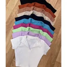 cropped camisetinha polo com gola em ribana feminino moda verão basico