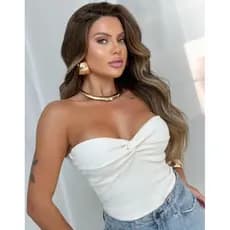cropped tomara que caia nó decotado feminino moda verão com bojo