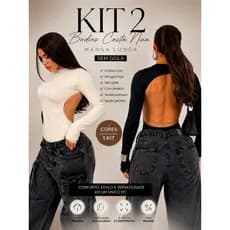 kit 2 body costa nua com dedeira feminino manga longa gola careca moda gringa outono inverno 2026