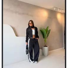 Conjunto feminino inverno jaqueta e calça pantalona premium listra lateral moda sensorial marante