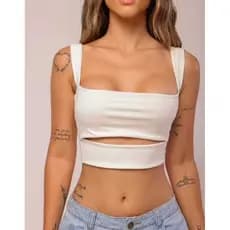 Cropped alça grossa com decote quadrado feminino detalhes recortes top justo no corpo dia dia liso