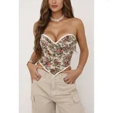 cropped Corselet floral feminino tomara que caia elegante moda casual levanta o seio afina cintura