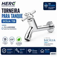 TORNEIRA TANQUE 15CM COM AREJADOR 1/2" CROMADA ABS SICILIA 728 HERC