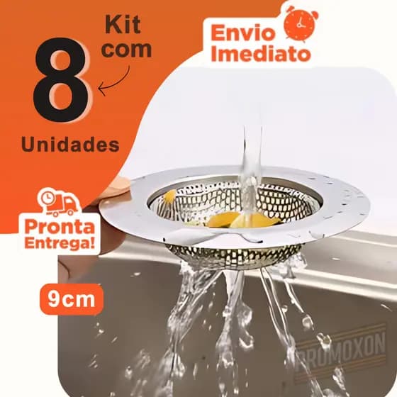 Kit 8 Ralo de Pia de Cozinha 9 cm Aço Inox Protetor de Ralo Cuba para Cozinha Estabelecimentos Restaurantes