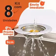 Kit 8 Ralo de Pia de Cozinha 9 cm Aço Inox Protetor de Ralo Cuba para Cozinha Estabelecimentos Restaurantes