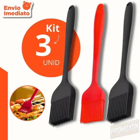 Kit 3, 2 ou 1 unid - Pincel de Silicone Culinário Resistente ao Calor para Cozinha Ideal para Untar Resistente Flexível