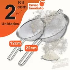 Peneira Aço Inox Alta Qualidade 12cm + 22cm Coador Manual para Confeitaria Cozinha Suco Receitas Bolos Pães