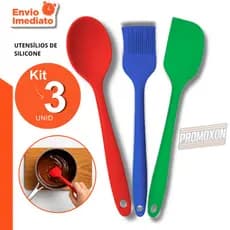 Kit  Mini Utensílios de Silicone - Espátula Pão Duro Pincel e Colher Ideal Para sua Cozinha Resistente e Durável
