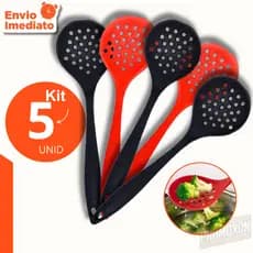 Kit 5, 4 ou 3 Escumadeira em Silicone Resistente Antiaderente Alta Temperatura Ideal para Frituras e Massas