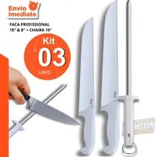 Kit Variado  1 Faca 8 Polegada, 1 Faca 10 polegadas e 1 Chiara 10 Polegadas Resistente e Durável
