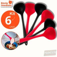 Kit 6, 4 ou 3 unid - Concha de Silicone Premium Cozinha Funcional Antiaderente Cabo Ergonômico Feijão Sopa Molho