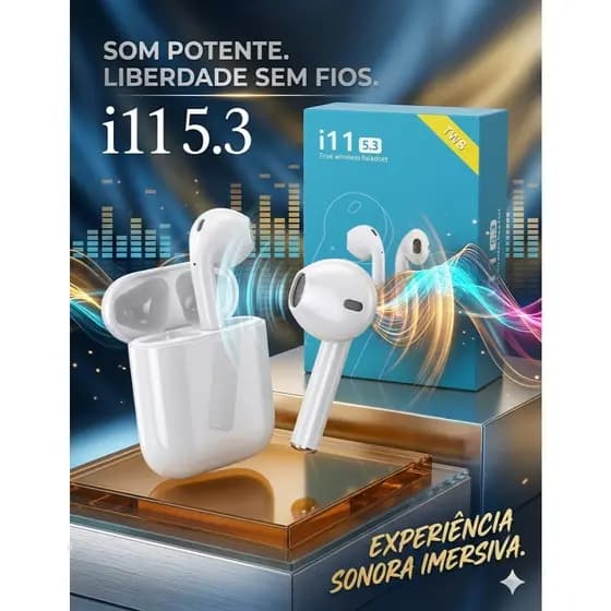 Fone de Ouvido Sem Fio Bluetooth i11 TWS 5.0 – Com Case Carregadora barato simples
