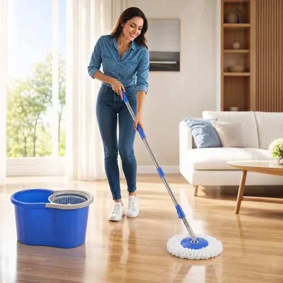 Mop Esfregão Limpeza 360 Graus Balde Duplo Cabo Ajustável